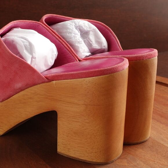 Charlotte Stone Pink Sandals with Wooden Platform - Picture 7 of 16